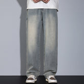 Jean taille élastique pour homme grande taille, jean à jambes larges, pantalon décontracté simple